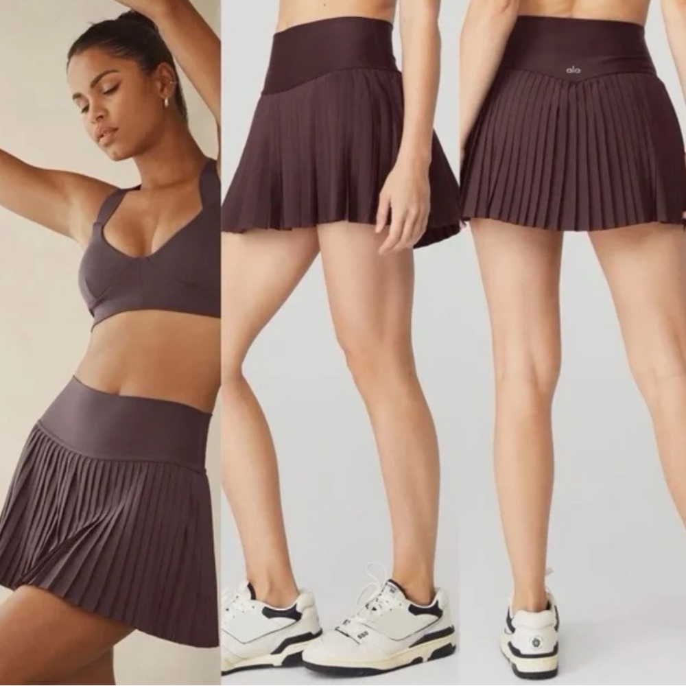 ALO Yoga Grand Slam Pleated Tennis Skirt Skort In Raisin Size S